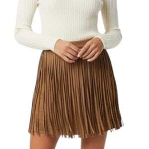 5/48 Brown Faux Suede Tasseled Layered Back Zipper Western Mini Skirt Size 6